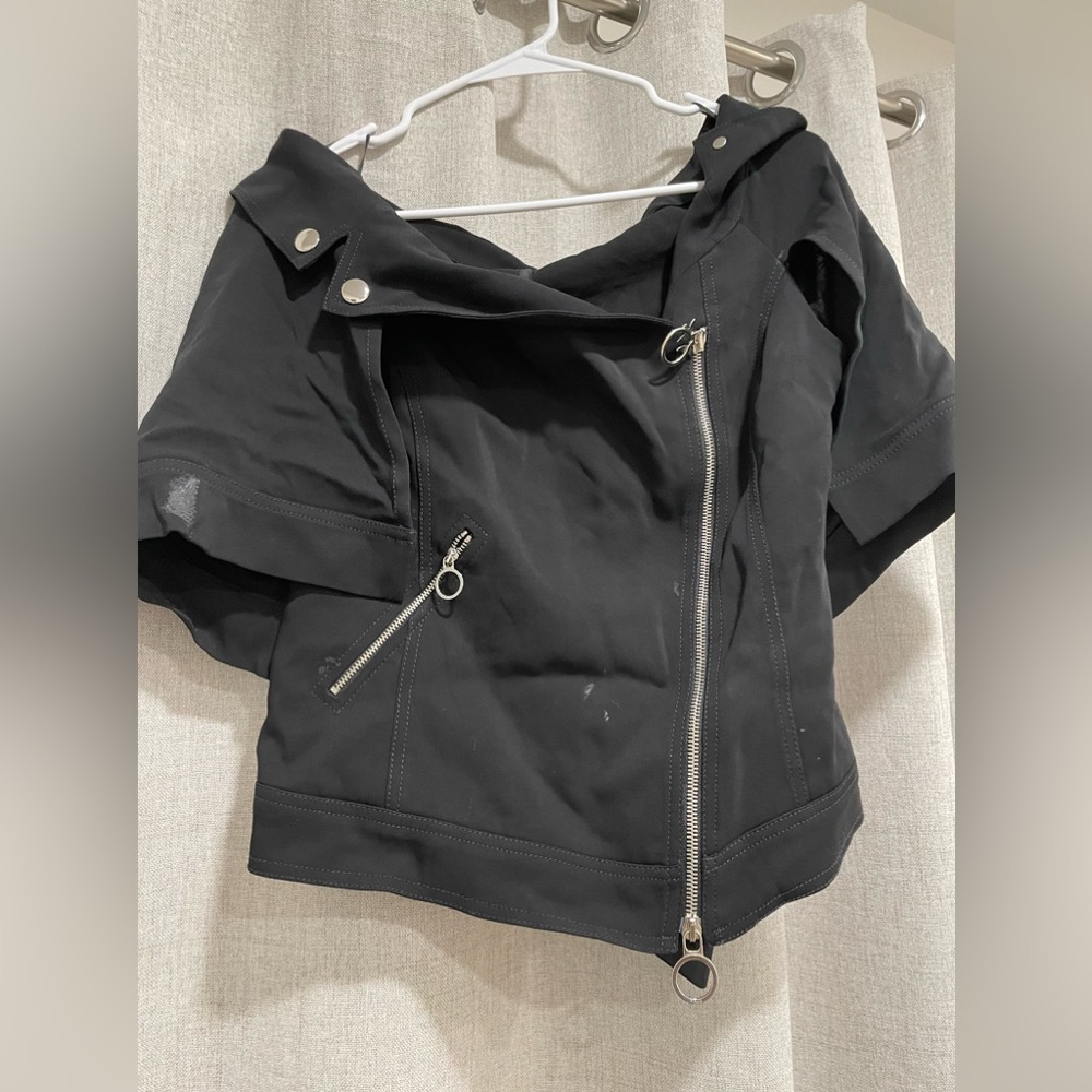 Pinko black logo zip Shirt off sholder neck short sleeve